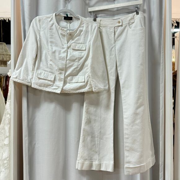 Piazza Sempione Long Sleeve Crop Jacket & Flare Pants Set White Women's 44 / M - Picture 1 of 9